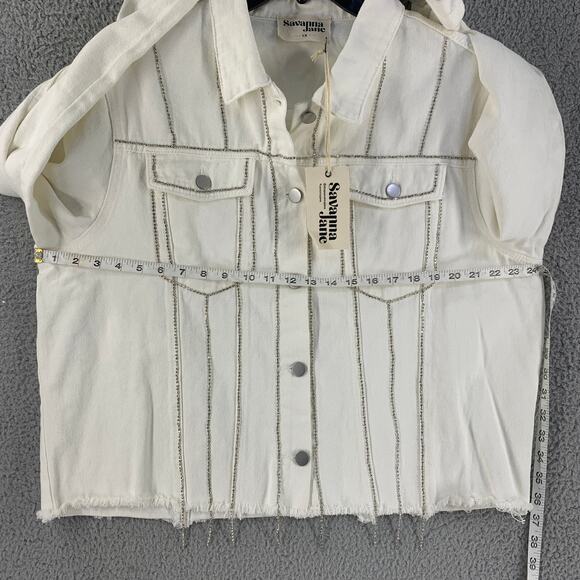 Savanna Jane Denim Jacket 1X Womens Rhinestone Embellished Country Western Cream - Picture 2 of 11